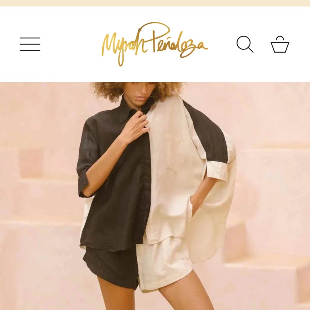 Myrah Penaloza Yin Yang 100% Linen Suka Button Down Top Size XL Like New.